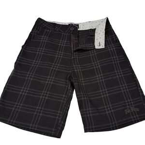 No Fear Vintage Mens Y2K Black Plaid Knee Length Streetwear Shorts